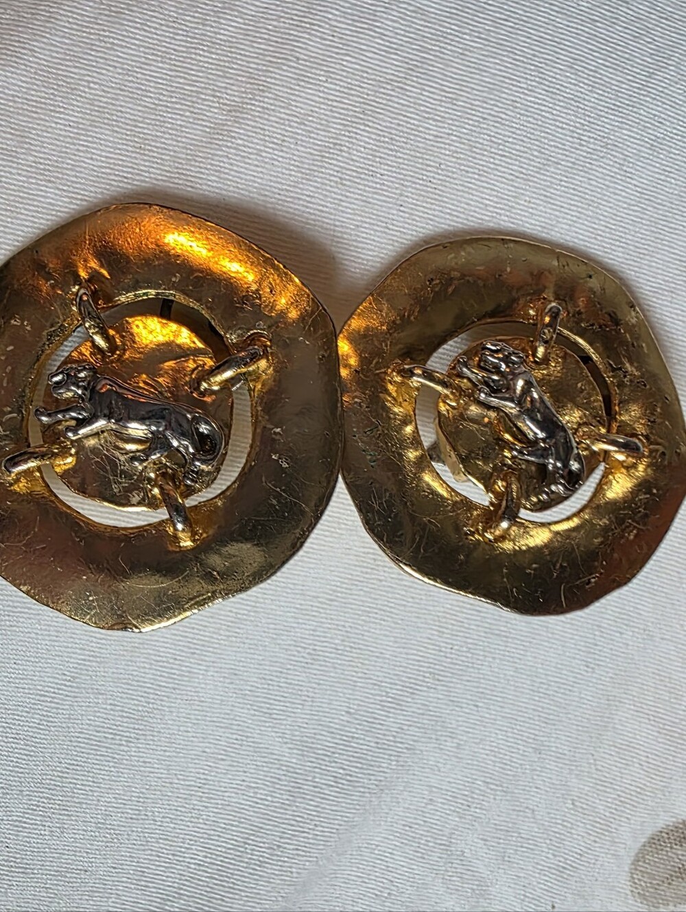 Vintage Brutalist Gold Tone Abstract Clip On Earrings Modernist Statement